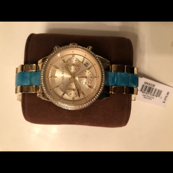 Michael Kors Gold watch with turquoise and diamond main image 7